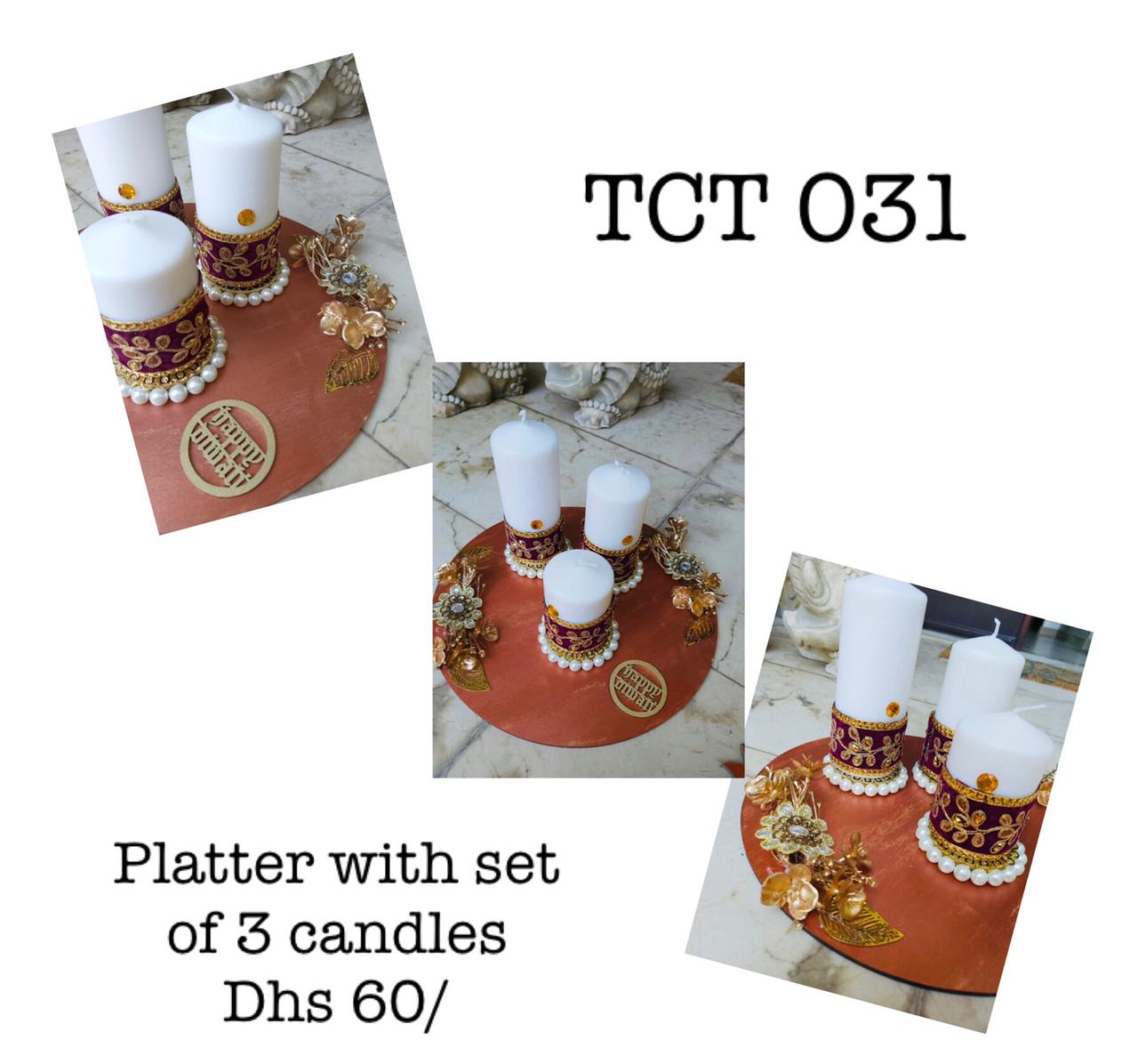 Hand cut platter with a set of 3 candles
